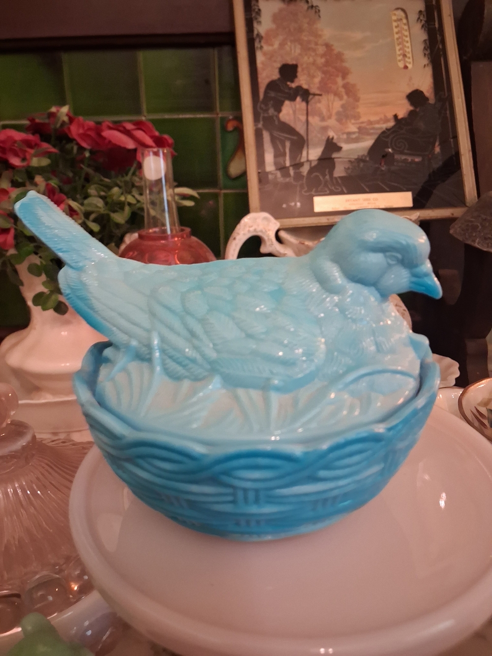 Blue Glass Bird Covered Dish - Decorative Home Accent